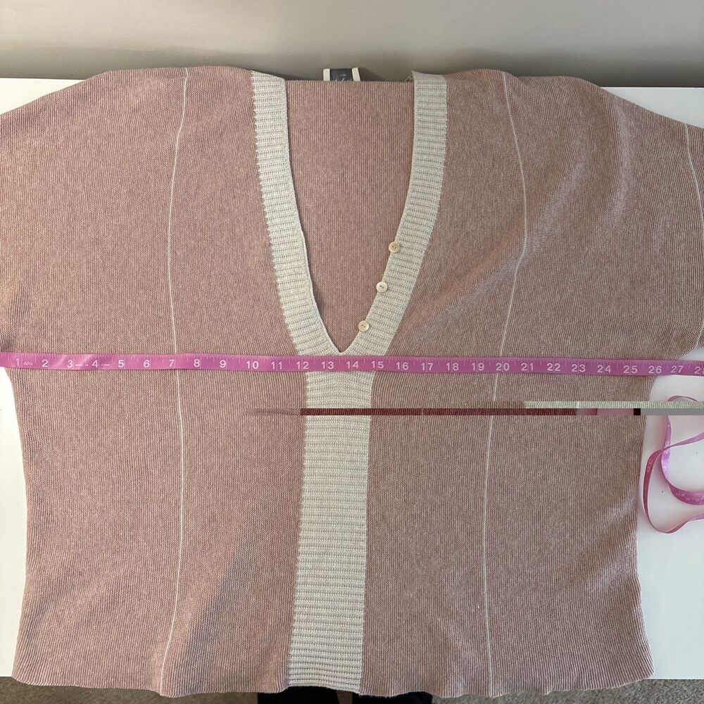Wrap London Organic Cotton PInk & Cream Low V-neck Sweater Dolman Sleeves 12 - Picture 7 of 7